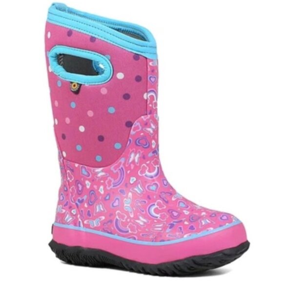 Bogs hearts/rainbows K Classic rain boots VGUC size 6 EU 39 - Picture 1 of 12